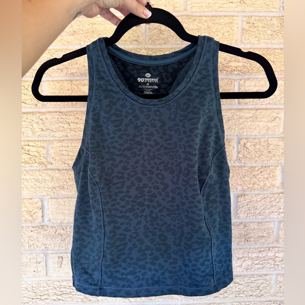 90 Degree by Reflex Teal Black Blue Leopard Crop Tank Top Cheetah Yoga Shirt